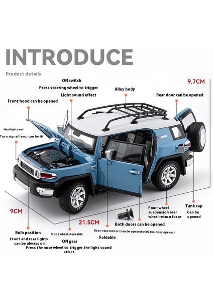 1:24 Toyota Fj Cruiser Off-Road Suv Alaşım Metal Pres Döküm Model Araba Yüksek Kaliteli Dekoratif Trendy Süsler Hediye Kutusu Arkadaş Için (Yurt Dışından)