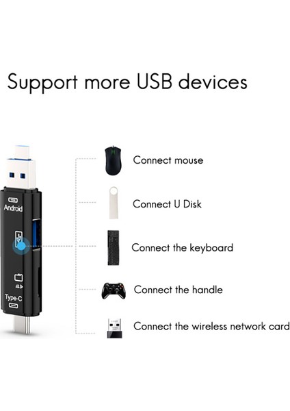 5'i 1 Arada Kart Okuyucu Micro/usb/type-C/tf Otg Pc Dizüstü Akıllı Telefon Için (Yurt Dışından)
