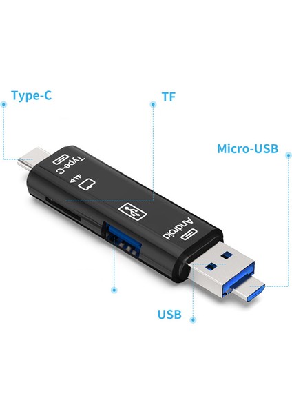 5'i 1 Arada Kart Okuyucu Micro/usb/type-C/tf Otg Pc Dizüstü Akıllı Telefon Için (Yurt Dışından)