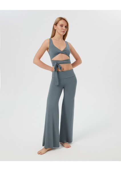 Kırmızı Kadın Önü Büzgülü Belden Bağlamalı Spor Yoga Büstiyer