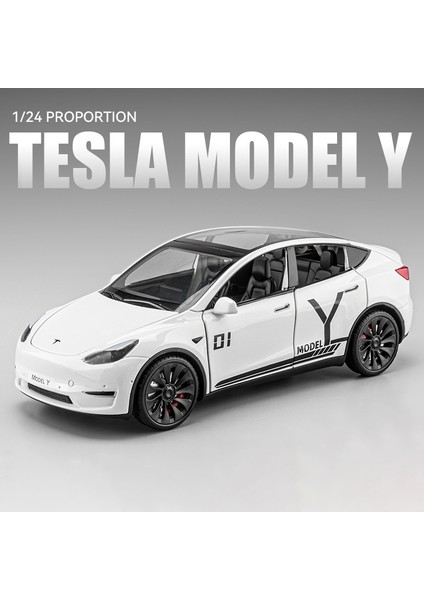 Yeni 1:24 Teslas Model Y Model 3 Şarj Yığını ile Alaşım Araba Döküm Oyuncak Araba Modeli Ses ve Işık Çocuk Koleksiyon Hediye (Yurt Dışından)