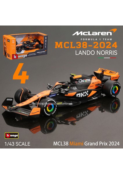 Bburago 1:43 2024 F1 Mclaren MCL38 Monaco Grand Prix F1 Alaşım Minyatür Döküm Model # 4 # 81'in Lando Norris'i F1 Araba Oyuncakları Hediye (Yurt Dışından)