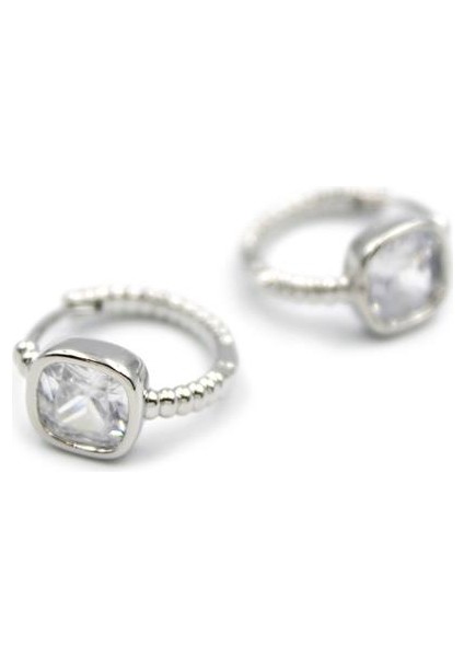 Taşlı Halka Küpe - Gümüş