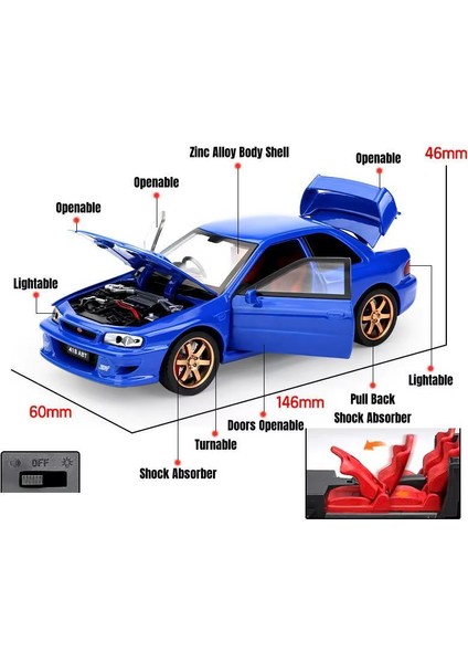 Jdm 1/32 Suu Impreza Wrx Stı Oyuncak Araba Modeli Döküm Alaşım Metal Minyatür Ses ve Işık Koleksiyonu Hediye Çocuk Erkek Çocuk (Yurt Dışından)
