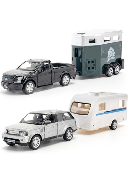 1/36 Ölçekli Land Rover Jeep Wrangler F150 Rv Römork Kamyon Model Araba Oyuncak Alaşım Döküm Kapılar Açık Karavan Seti Modelleri Çocuklar Için (Yurt Dışından)