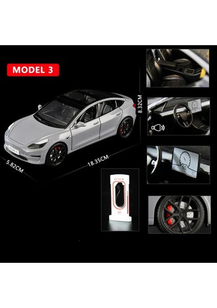 1:24 Tesla Model 3 Oyuncak Arabalar Alaşım Döküm Metal Araçlar Araba Modeli Ses Işığı ile Araç Oyuncaklar Çocuklar Için Hediyeler Koleksiyonu (Yurt Dışından)