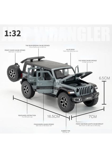 1:32 Jeep Wrangler Simülasyon Oyuncak Araçlar Modeli Ses ve Işık Amortisörler Alaşım Çocuk Oyuncakları Koleksiyonu Hediye A905 (Yurt Dışından)