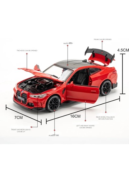 1:32 Bmw M4 Supercar Alaşım Araba Modeli Geri Çekin Ses Işık Çocuk Hediye Koleksiyonu ile Diecast Oyuncak Modeli (Yurt Dışından)