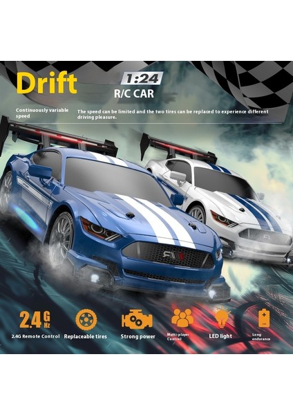 1/24 Uzaktan Kumanda Dört Tekerlekli Yüksek Hızlı Araba LED Işıkları Rc Drift Drive Yarış Aracı 30 Km/saat Çok Oyunculu Oyun Çocuk Oyuncakları (Yurt Dışından)