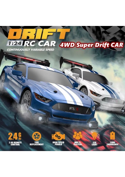 4WD Uzaktan Kumanda Araba Rc Drift 1:24 20 Km/saat Yüksek Hızlı Araç LED Işıkları ile Yarış Spor Oyuncak Yetişkinler Için Erkek Kız Çocuklar Hediyeler (Yurt Dışından)