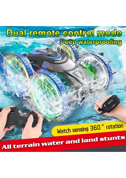 Rc Arabalar Çift Taraflı 4WD Uzaktan Kumanda Dublör Araba Işık Tekerlek Izle Yerçekimi Algılama Amfibi Araba Oyuncak Hediyeler Çocuklar Için (Yurt Dışından) fiyatları