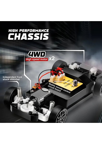 4WD Rc Drift Araba 1:24 Uzaktan Kumanda Araba 2.4g 20 Km/saat Yüksek Hızlı Araba Yarışı Drift Lastikleri Barikatlar ve LED Işıkları Oyuncaklar Hediyeler (Yurt Dışından) fırsatları