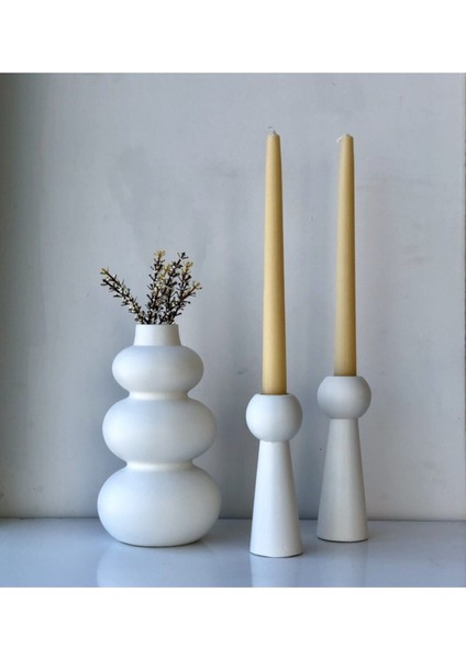 Luxury Beyaz Bubble Vazo & Bubble 2’li Mumluk Set 1 Adet