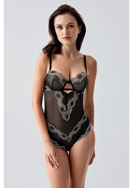 Push Up Dantel Detaylı Bodysuit C15104 Siyah
