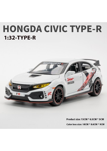 1/32 Honda Civic Type-R Süper Modifiye Spor Araba Alaşım Metal Pres Döküm Model Araba Kapalı Yüksek Simülasyon Süs Ses ve Işık Hediye (Yurt Dışından)