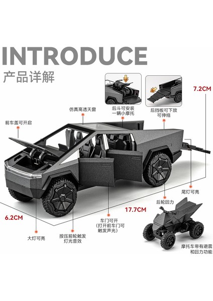 Rc Araba 1:32 Cybertruck Alaşım Off Road Metal Model Ses Işığı Geri Çekin Oyuncak Hediye Dekoratif Trendy Süsler Özel (Yurt Dışından) fırsatları