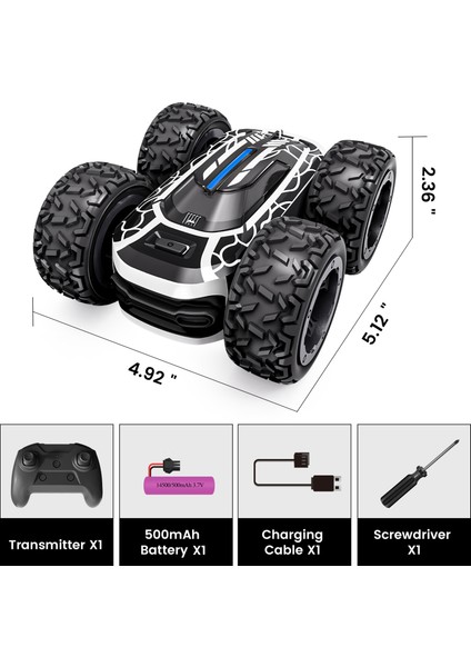 Sinovan Erkek Çocuklar Için Işıklı Uzaktan Kumandalı Araba 4-7 Çocuklar Için 2.4ghz Rc Dublör Arabaları 360° ° Dönen Çift Taraflı Rc Araba Oyuncakları Siyah (Yurt Dışından)