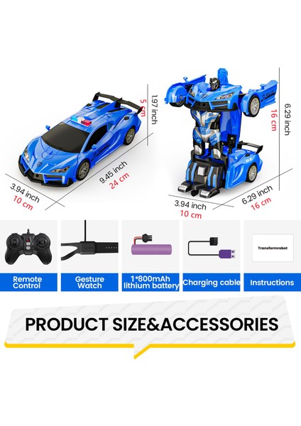 Sinovan Uzaktan Kumanda Polis Arabası Oyuncak Hareket Algılama LED Işık ile 2.4 Ghz Tek Düğme Dönüşüm Robot Rc Arabalar Çocuklar Için (Yurt Dışından)