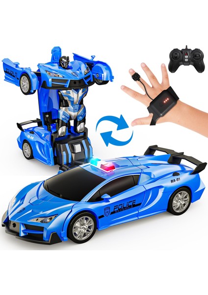 Sinovan Uzaktan Kumanda Polis Arabası Oyuncak Hareket Algılama LED Işık ile 2.4 Ghz Tek Düğme Dönüşüm Robot Rc Arabalar Çocuklar Için (Yurt Dışından)