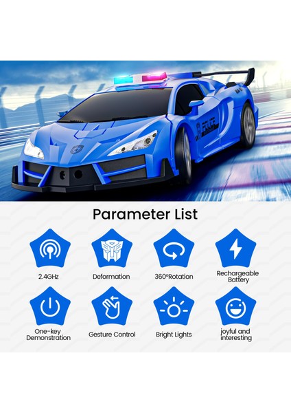 Sinovan Uzaktan Kumanda Polis Arabası Oyuncak Hareket Algılama LED Işık ile 2.4 Ghz Tek Düğme Dönüşüm Robot Rc Arabalar Çocuklar Için (Yurt Dışından)