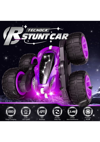 Sinovan Uzaktan Kumandalı Araba Işık ve Tip-C Şarjlı 4WD Off-Road Rc Arabalar Çift Taraflı Çevirme ve 360 ° Döndür Rc Dublör Araba Çocuk Oyuncakları (Yurt Dışından)
