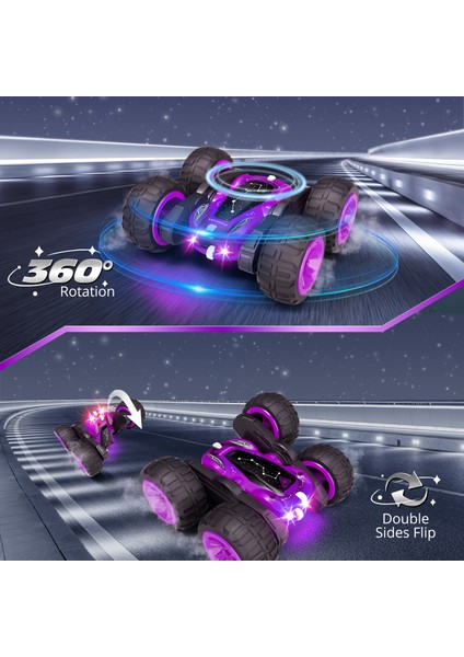 Sinovan Uzaktan Kumandalı Araba Işık ve Tip-C Şarjlı 4WD Off-Road Rc Arabalar Çift Taraflı Çevirme ve 360 ° Döndür Rc Dublör Araba Çocuk Oyuncakları (Yurt Dışından)