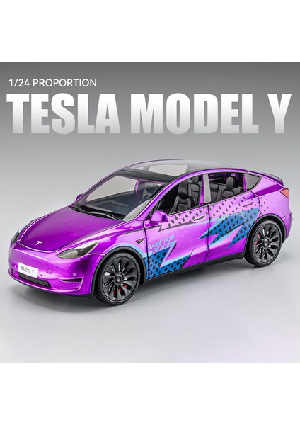 Yeni 1:24 Teslas Model Y Model 3 Şarj Yığını ile Alaşım Araba Döküm Oyuncak Araba Modeli Ses ve Işık Çocuk Koleksiyon Hediye (Yurt Dışından)