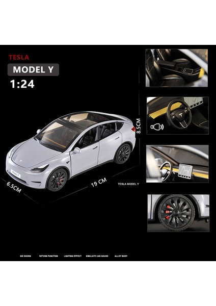Yeni 1:24 Teslas Model Y Model 3 Şarj Yığını ile Alaşım Araba Döküm Oyuncak Araba Modeli Ses ve Işık Çocuk Koleksiyon Hediye (Yurt Dışından)