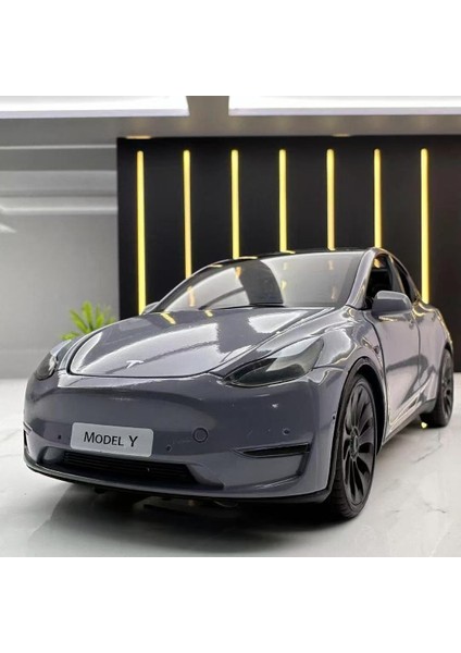 Yeni 1:24 Teslas Model Y Model 3 Şarj Yığını ile Alaşım Araba Döküm Oyuncak Araba Modeli Ses ve Işık Çocuk Koleksiyon Hediye (Yurt Dışından)