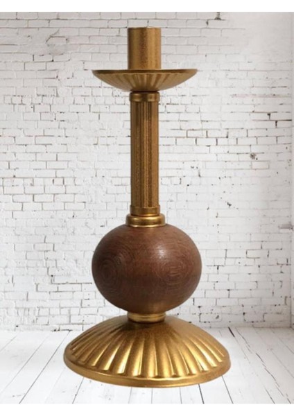 Luxury Tekli Pino Mumluk Ahşap Top Detaylı Gold Büyük 1 Adet