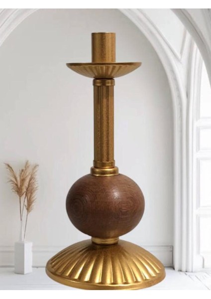 Luxury Tekli Pino Mumluk Ahşap Top Detaylı Gold Büyük 1 Adet