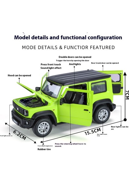 1:24 Suzuki Jimny Off Road Suv Alaşım Metal Döküm Model Araç Ses ve Işık Koleksiyonu Ekran Hobi Dekorasyon Hediyeler Için Boy (Yurt Dışından) modelleri