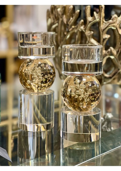 Luxury Baloncuk Detaylı Tealight Mumluk Set 1 Adet