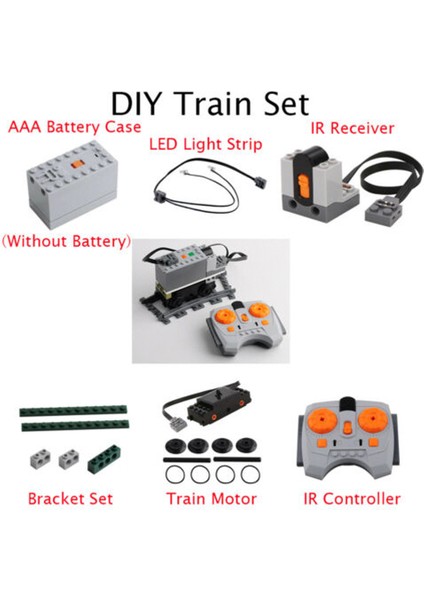 Dıy Tren Motor Seti Ir Uzaktan Alıcı Aaa Pil Kutusu LED Şerit Ray Parçaları ile Uyumlu 88002 Şehir Tren Pf Moc Blokları (Yurt Dışından)