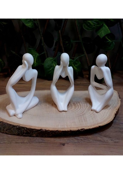 Luxury 3 Lü Heykel Seti, Düşünen Heykel, Soyut Heykel Set, Iskandinav Tarz Heykel Seti, Dekoratif Biblo 1 Adet