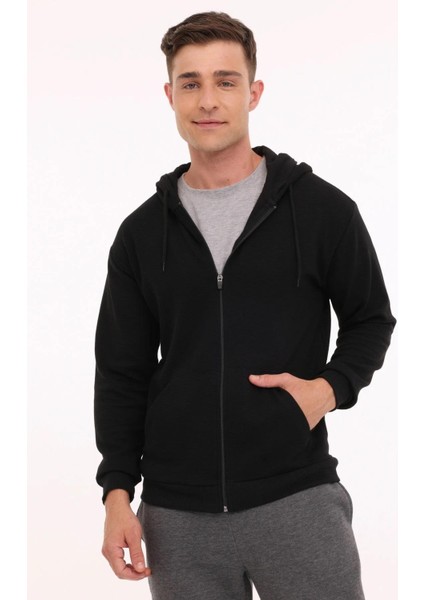 MR OTN87 FZ HD 4PR Siyah Erkek Eşofman Üstü