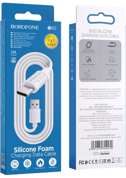 iPhone ile Uyumlu 3.0A Şarj ve Data Kablo USB To Type-C - 1 Metre - BX52