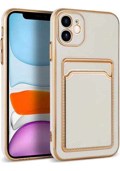 Apple iPhone 12 Kılıf Klcr Bark Kartlıklı Kapak-Beyaz