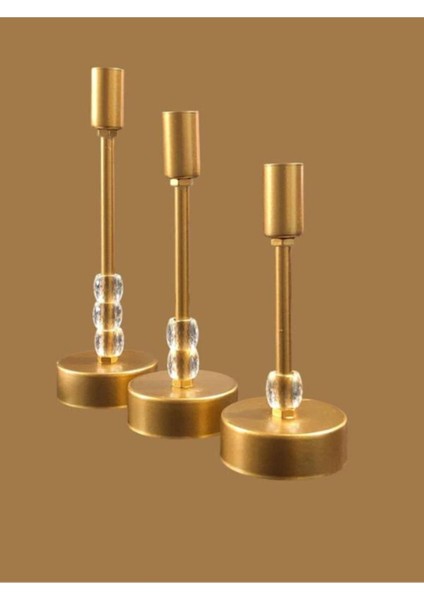 Luxury Üçlü Metal Mumluk Gold Boyalı 1 Adet