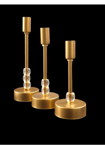 Luxury Üçlü Metal Mumluk Gold Boyalı 1 Adet