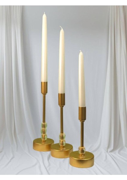 Luxury Üçlü Metal Mumluk Gold Boyalı 1 Adet
