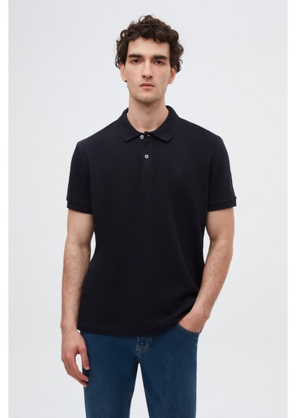 Ds Damat Regular Fit Lacivert %100 Pamuklu Uzun Ömürlü Kıvrılmaz Polo Yaka Nakışlı T-Shirt 4HC14ORT51000
