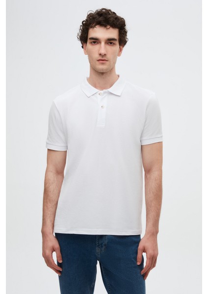 Ds Damat Regular Fit Beyaz %100 Pamuklu Uzun Ömürlü Kıvrılmaz Polo Yaka Nakışlı T-Shirt 4HC14ORT51000