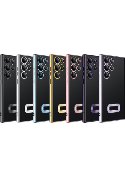 Galaxy S23 Ultra Kılıf Kamera Korumalı Logo Gösteren Klcr Omega Kapak-Derin Mor