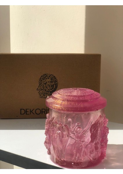 Luxury Marbleite Kapaklı Saklama Kabı/mumluk / Dekoratif Kap / Biblo 1 Adet