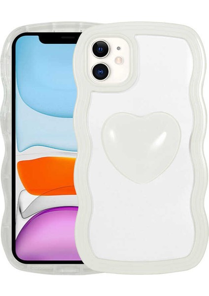 iPhone 11 Uyumlu Renkli Kalp Figürlü Klcr Ponçik Kapak-Beyaz