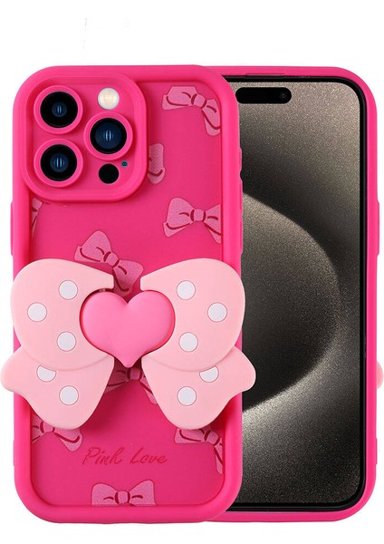 Apple iPhone 15 Pro Kılıf Kamera Korumalı Figür Tasarımlı Klcr Kapya Kapak-Pembe Koyu
