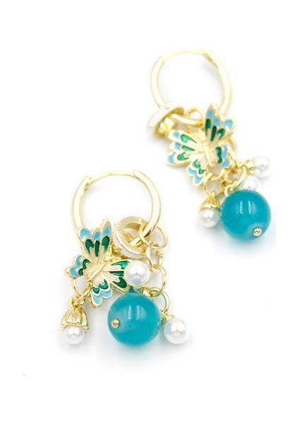 Boncuklu Kelebek Küpe - Turkuaz fiyatları