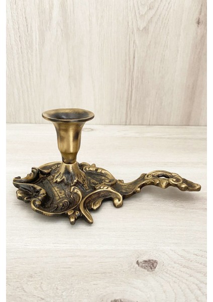Luxury Pirinç Döküm Antik Sarı Rengi 21 cm Şinanay Mumluk Şamdan 1 Adet