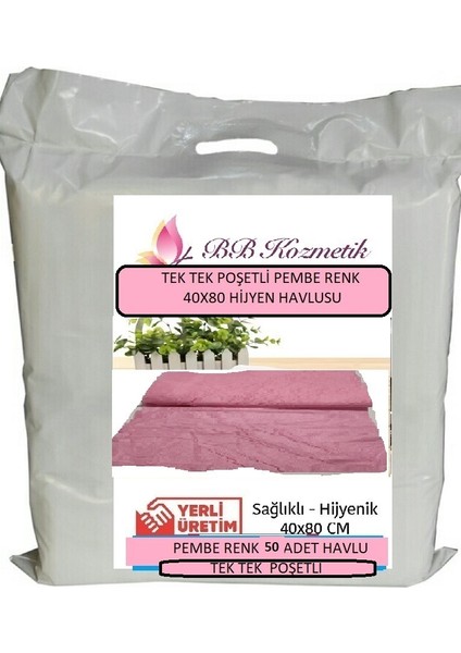 Tek Kullanımlık Sac Manikur Pedıkur Hijyen Tek Tek Poşetli Havlu Pembe Renk 50 Adet 40*80
